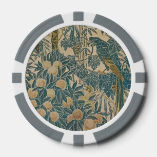 Antique Arts and Crafts Teal Parrot Wallpaper Poker Chips