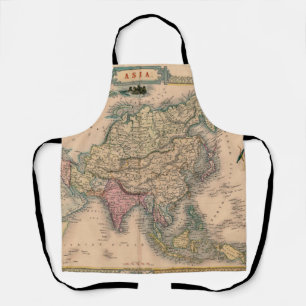 Antique Asia Map in Sepia with Pastel Regions Apron
