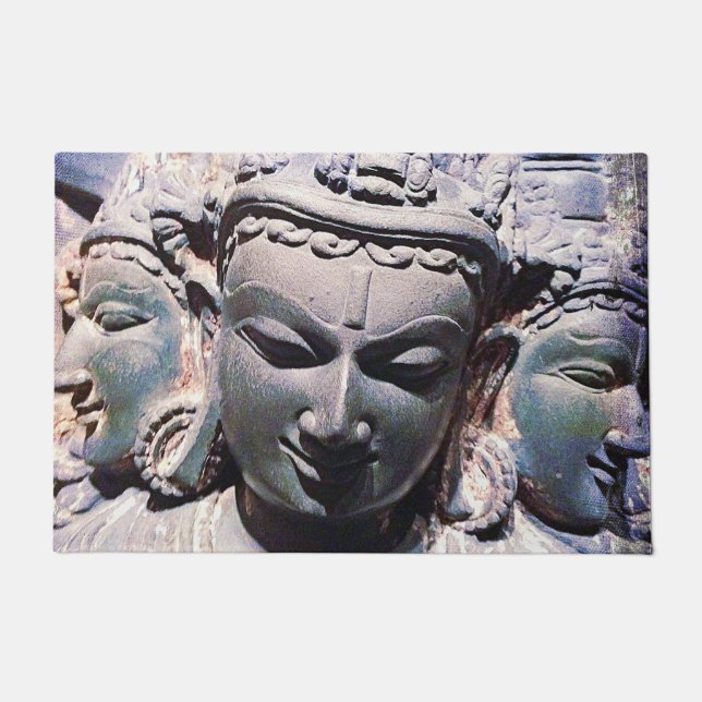 Antique Asian Stone Face Statue Photo Bold Graphic Doormat (Front)