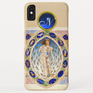 ANTIQUE ASTROLOGY,ZODIACAL SIGNS BLUE GEM MONOGRAM iPhone XS MAX CASE