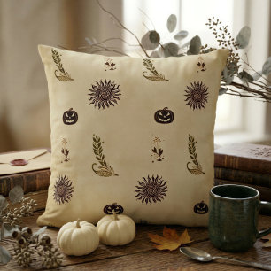 Antique Autumn Witchcore Throw Pillow