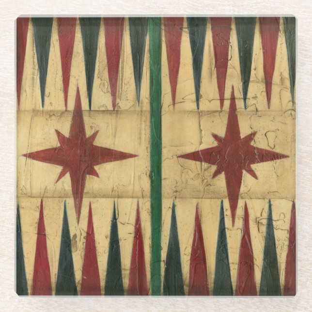 Antique Backgammon Game Board by Ethan Harper Glass Coaster (Front)