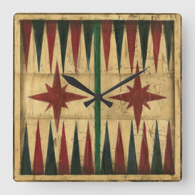 Antique Backgammon Game Board by Ethan Harper Square Wall Clock (Front)