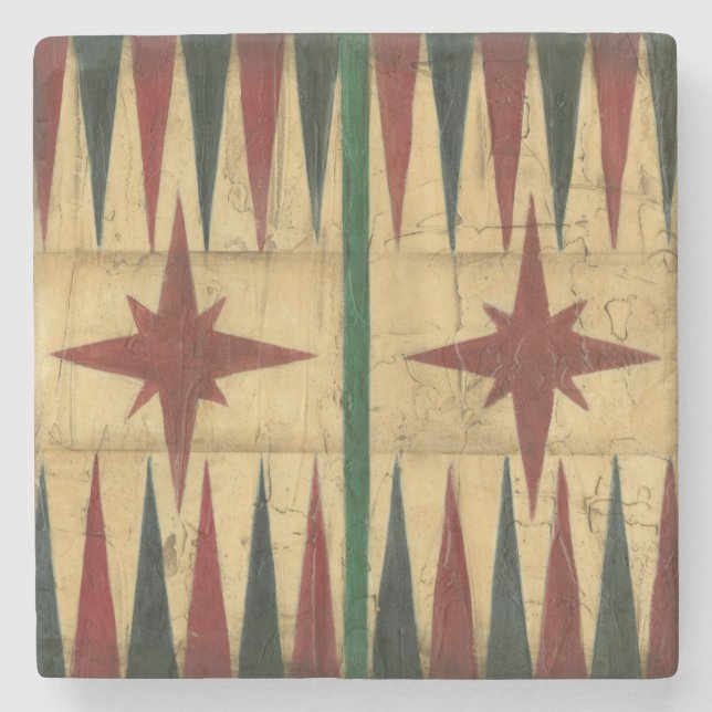 Antique Backgammon Game Board by Ethan Harper Stone Coaster (Front)