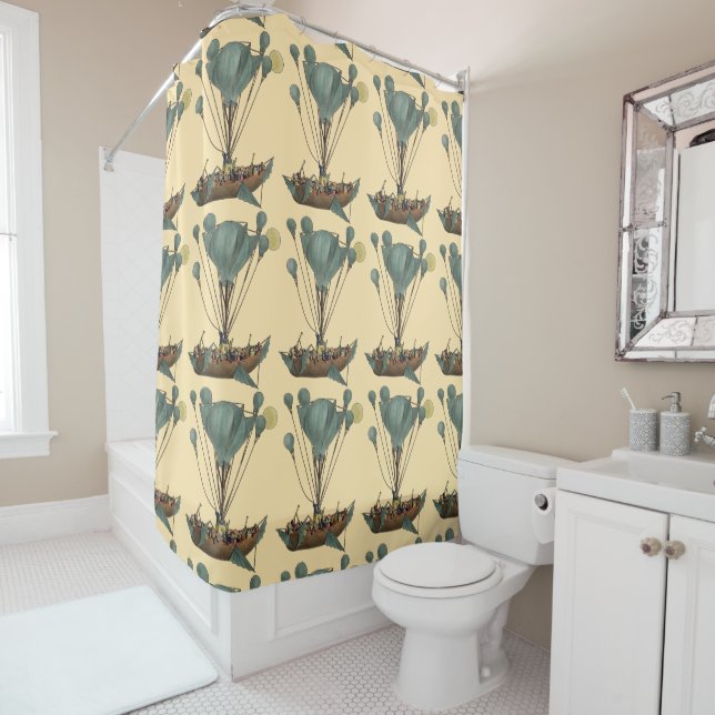 Antique Balloon Air Ship Artwork Shower Curtain (In Situ)