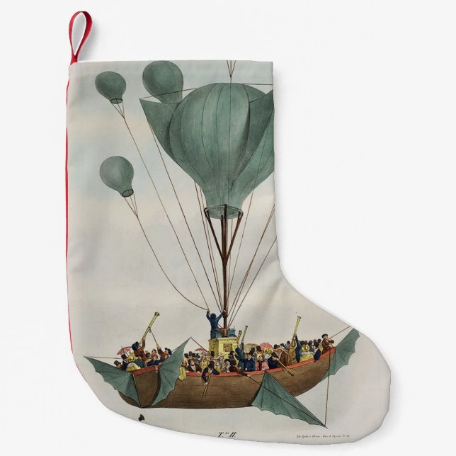 Antique Balloon Air Ship Artwork Small Christmas Stocking (Front)