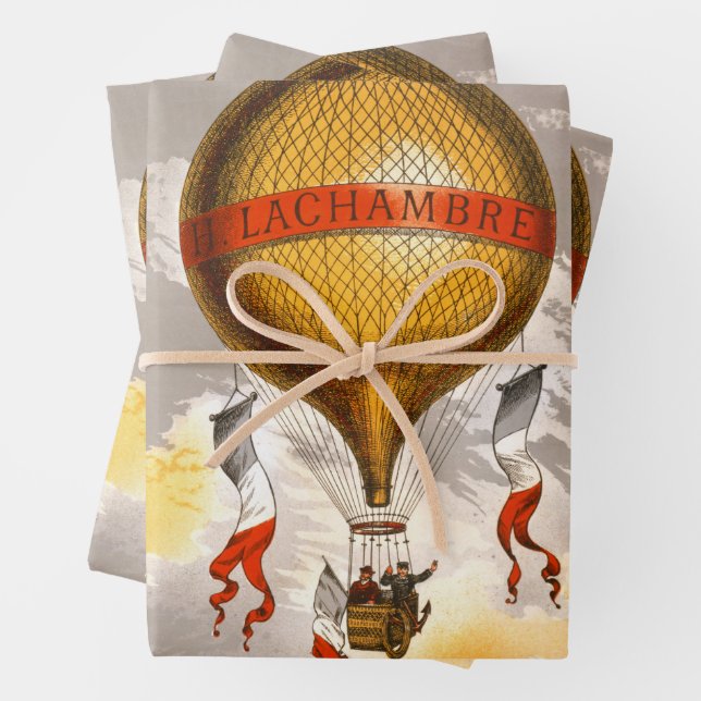 Antique Balloon labelled "H. Lachambre", 1880 Wrapping Paper Sheet (In situ)