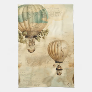 Antique Balloon Peony Botanical Travel Tea Towel