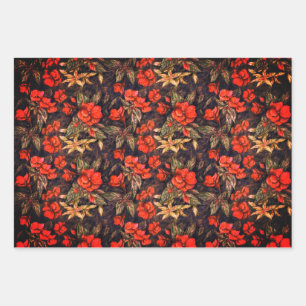 Antique Balsam Flowers Pattern Art Wrapping Paper Sheet