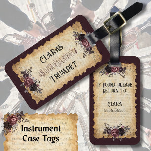 Antique Baroque Floral Trumpet Instrument Case Tag