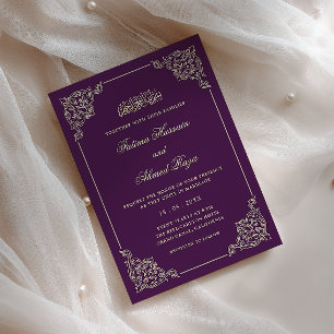 Antique Baroque Frame Violet Purple Muslim Wedding Invitation