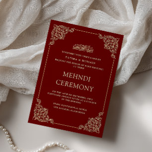 Antique Baroque Gold Burgundy Red Mehndi Ceremony Invitation