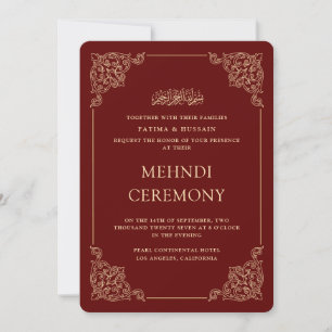 Antique Baroque Gold Burgundy Red Mehndi Ceremony Invitation