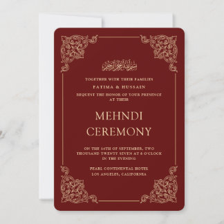 Antique Baroque Gold Burgundy Red Mehndi Ceremony Invitation