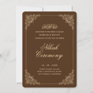 Antique Baroque Gold Rustic Brown Nikah Ceremony Invitation