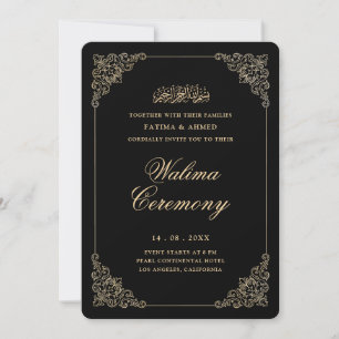 Antique Baroque Gold Script Black Walima Ceremony Invitation