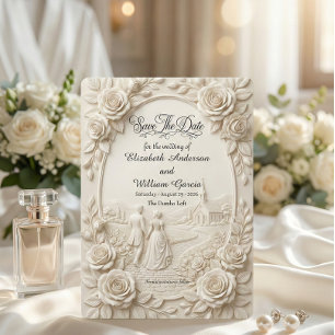 Antique Baroque Ivory Scenic Vignette  Save The Date