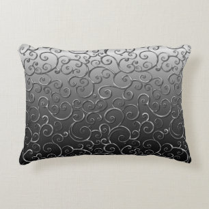 Antique Baroque Ornate Faux Silver Swirl Pattern Decorative Cushion