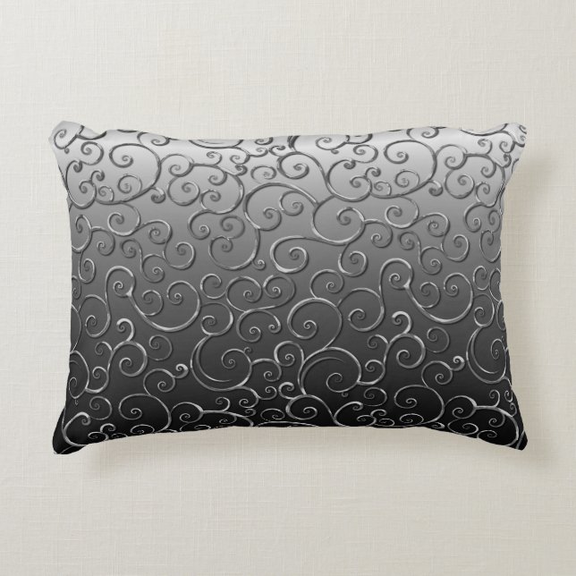 Antique Baroque Ornate Faux Silver Swirl Pattern Decorative Cushion (Front)