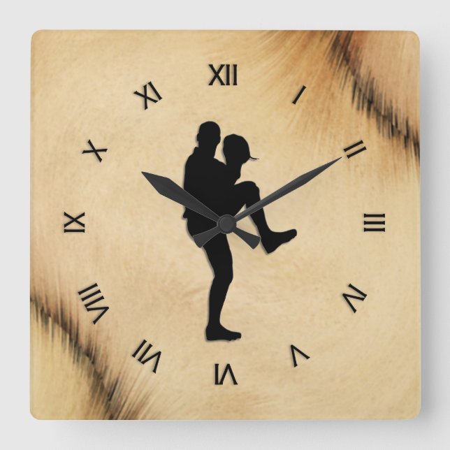 Antique Baseball Player Pitcher Roman Numerals Square Wall Clock (Front)