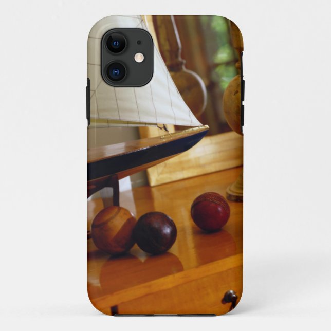 Antique Baseballs On A Table By A Model Sailboat Case-Mate iPhone Case (Back)