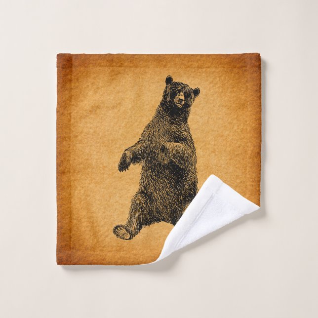 Antique Bear Illustration Rustic Vintage Art Wash Cloth (Wash Cloth)