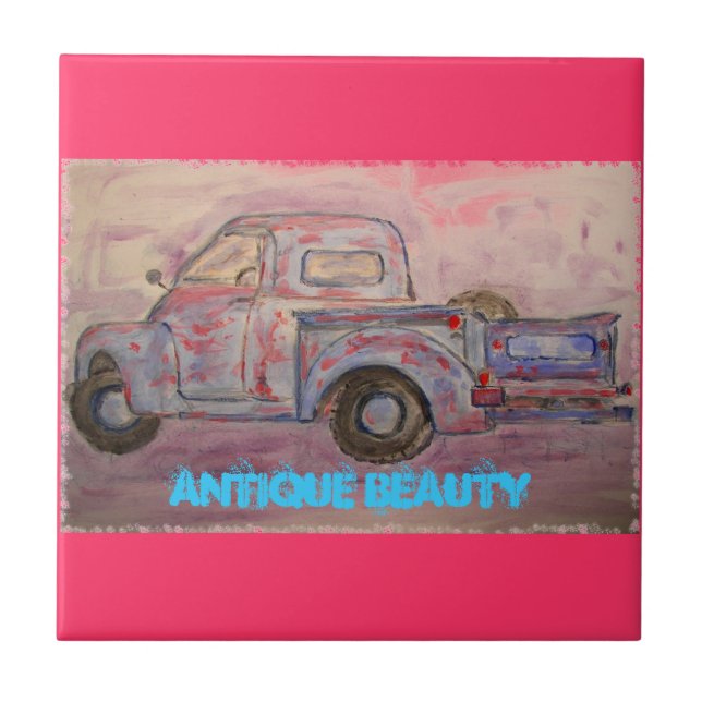 antique beauty blue patina truck tile (Front)
