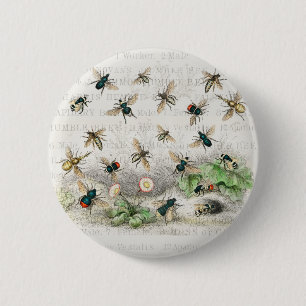 Antique Bee Honey Worker Queen Bees Vintage 6 Cm Round Badge