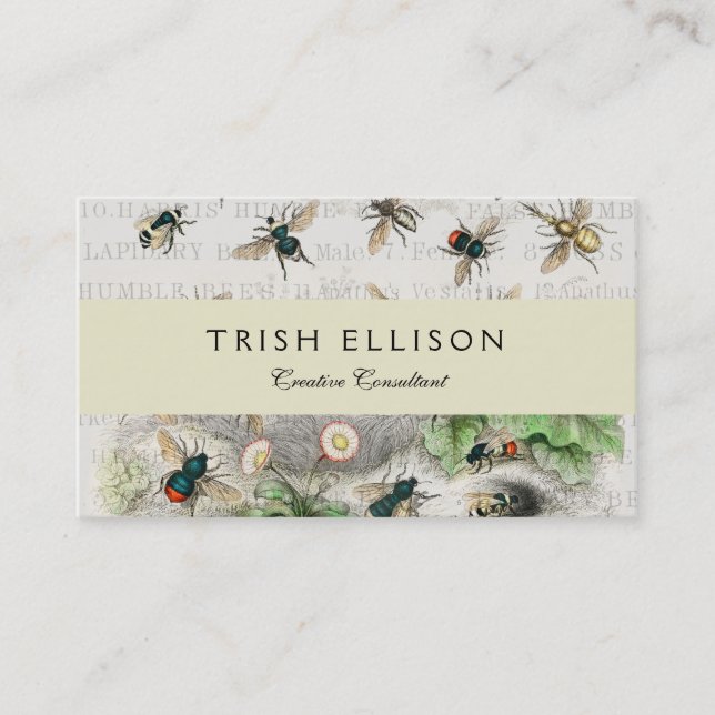 Antique Bee Honey Worker Queen Bees Vintage Business Card (Front)