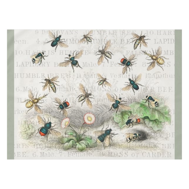 Antique Bee Honey Worker Queen Bees Vintage Tablecloth (Front (Horizontal))