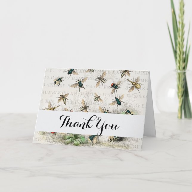 Antique Bee Honey Worker Queen Bees Vintage Thank You Card (Front)