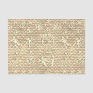 Antique Beige Cupid Angels and Hearts Tissue Paper