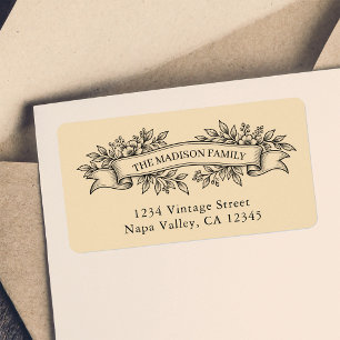 Antique Beige French Floral Banner Return Address Label