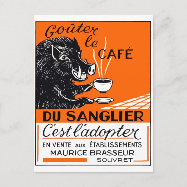 Antique Belgian Coffee Boar Advertising Postcard (Front)