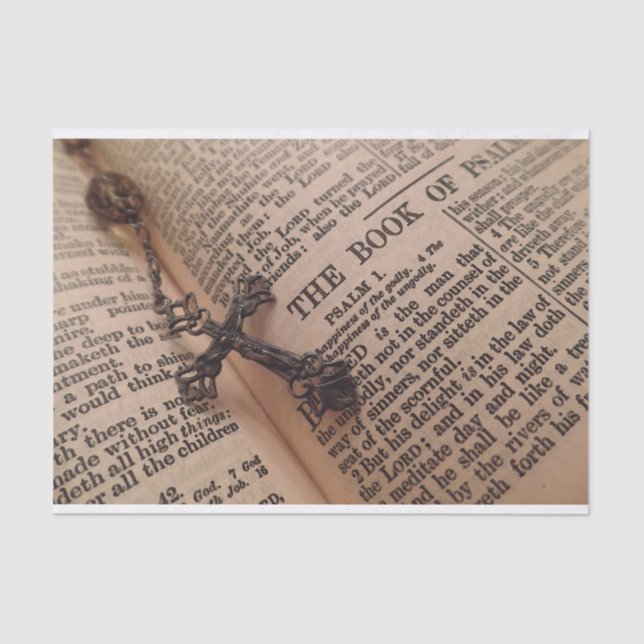 Antique Bible with Rosary Tissue Paper (Front)