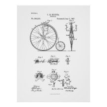 Antique Bicycle 1887 Penny Farthing Patent Drawing