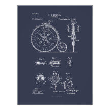 Antique Bicycle 1887 Penny Farthing Patent Drawing