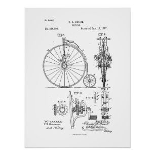 Antique Bicycle 1887 Penny Farthing Patent Drawing Photo Print