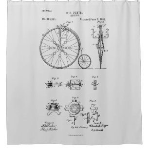 Antique Bicycle 1887 Penny Farthing Patent Drawing Shower Curtain