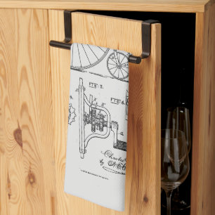 Antique Bicycle 1887 Penny Farthing Patent Drawing Tea Towel