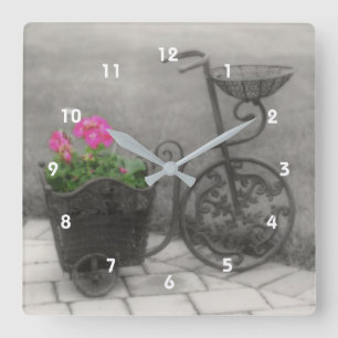 Antique Bicycle Flower Holder Square Wall Clock