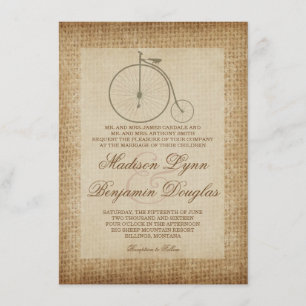 Antique Bicycle Vintage Burlap Wedding Invitations