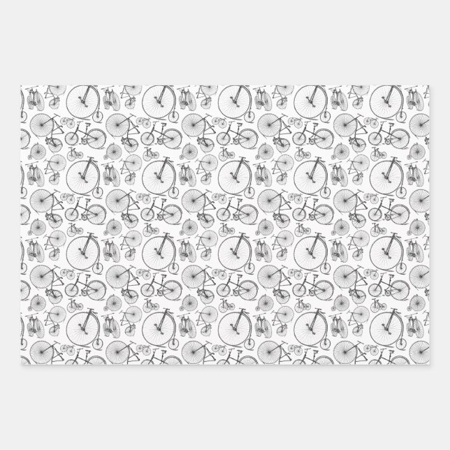 Antique Bikes & Bicycles Pattern CUSTOM COLOR Wrapping Paper Sheet (Front)