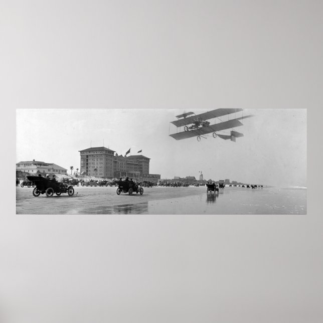 Antique Biplane over Daytona Beach, Florida, 1911 Poster (Front)