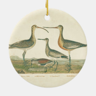 Antique Bird Print Marsh Coastal Ceramic Tree Decoration