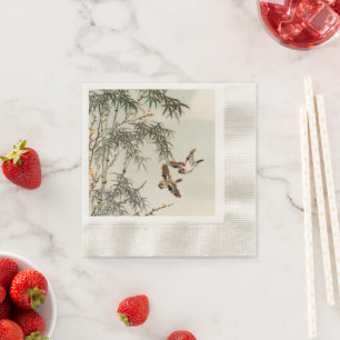 Antique Birds Asian Garden Bamboo Sparrows Napkin