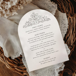 Antique Black and White Crest Wedding Dinner Menu Invitation