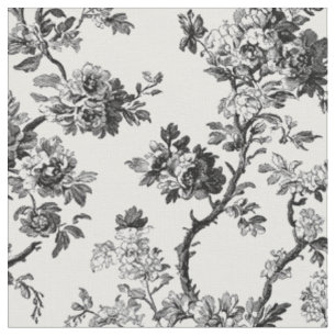Antique Black Floral Toile Pattern Fabric