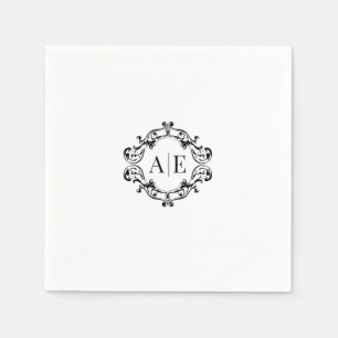 Antique Black & White Crest Monogram Wedding Napkin