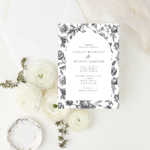 Antique Black & White Floral Toile Arch Wedding  Invitation
